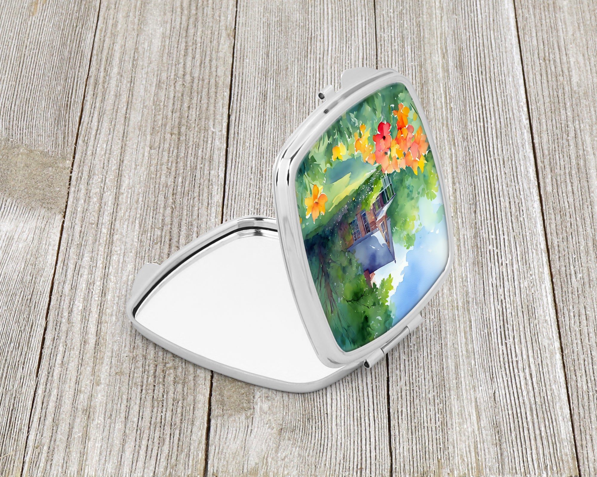 Massachusetts Mayflowers in Watercolor Compact Mirror Decorative Travel Makeup Mirror for Women Girls Gifts Pocket Makeup Mirror Folding Handheld