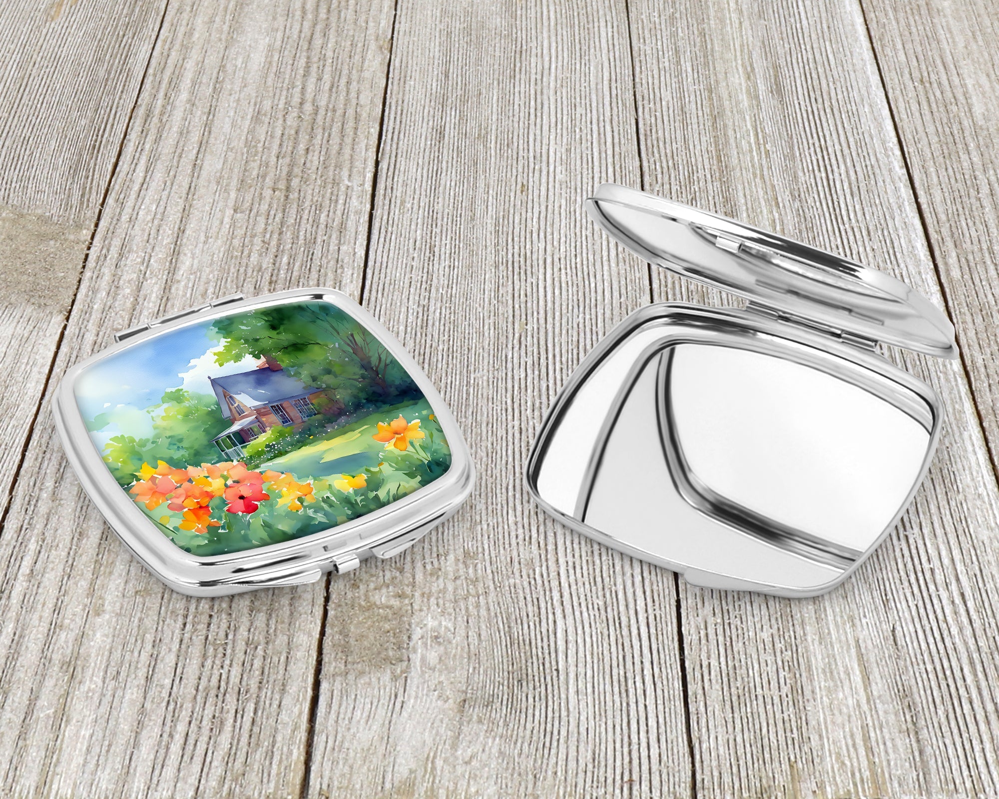 Massachusetts Mayflowers in Watercolor Compact Mirror Decorative Travel Makeup Mirror for Women Girls Gifts Pocket Makeup Mirror Folding Handheld