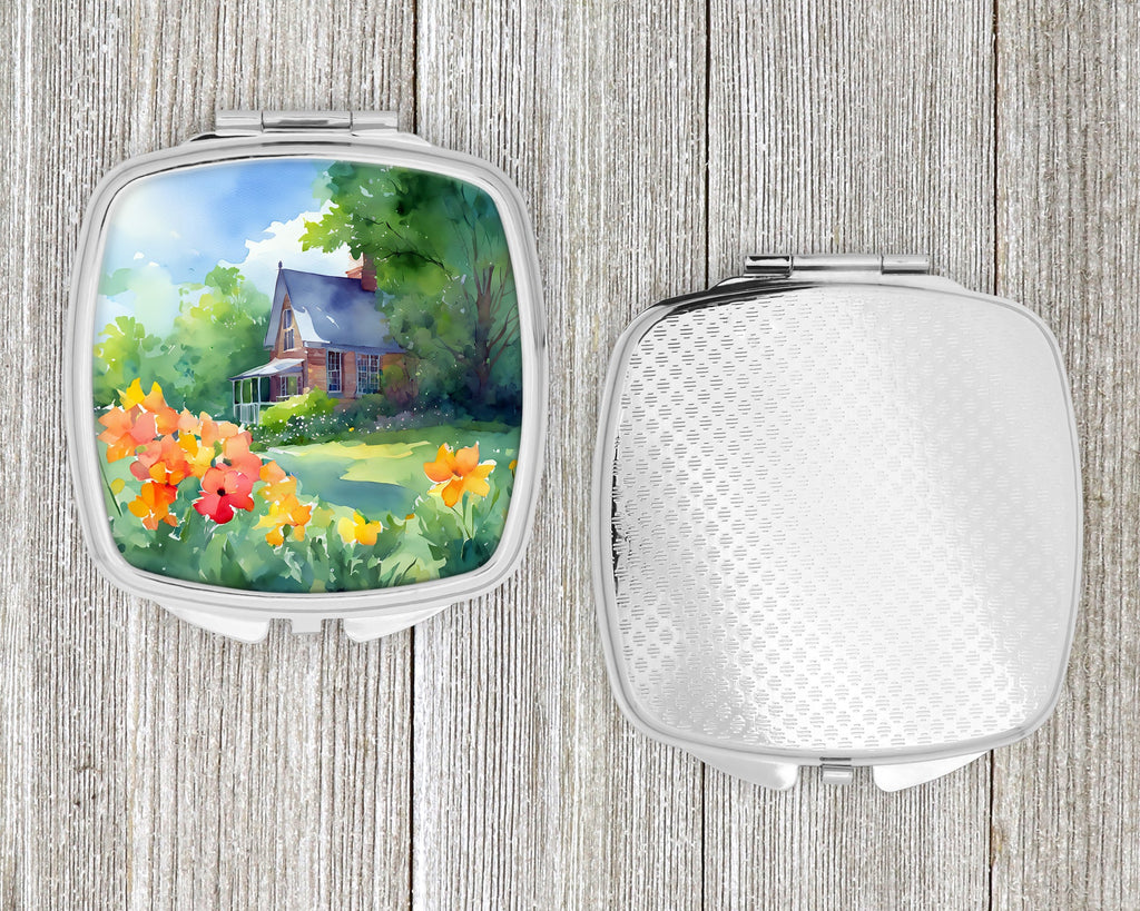 Massachusetts Mayflowers in Watercolor Compact Mirror Decorative Travel Makeup Mirror for Women Girls Gifts Pocket Makeup Mirror Folding Handheld