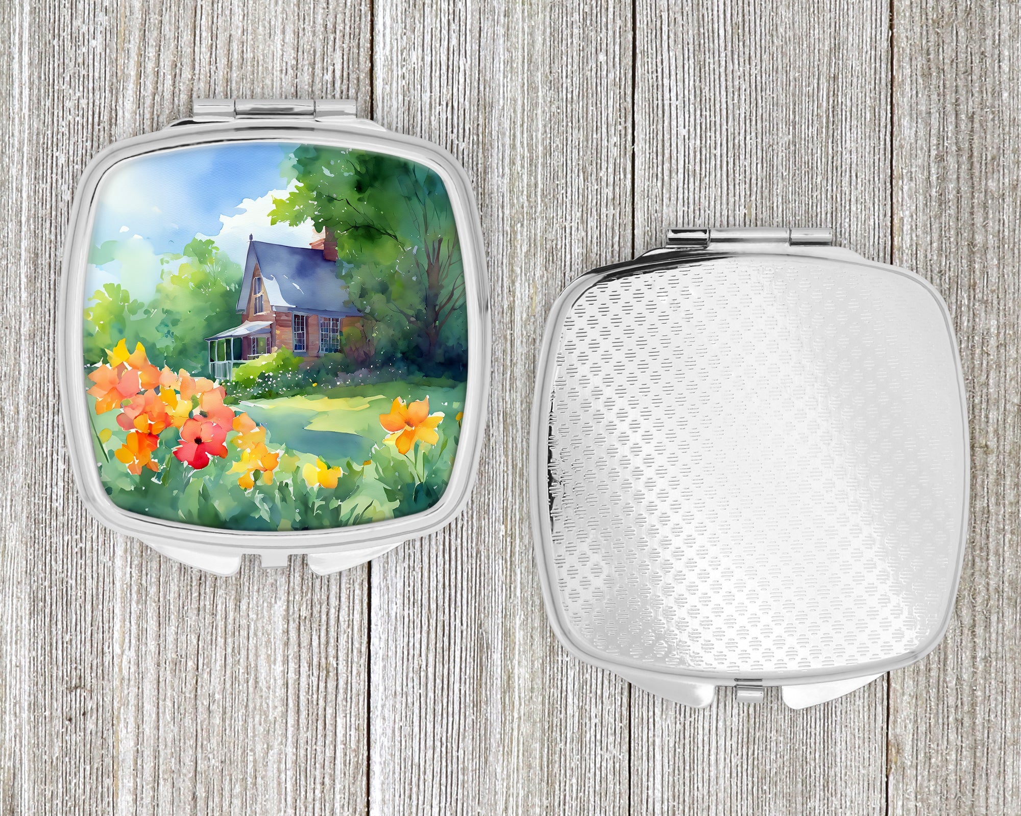 Massachusetts Mayflowers in Watercolor Compact Mirror Decorative Travel Makeup Mirror for Women Girls Gifts Pocket Makeup Mirror Folding Handheld