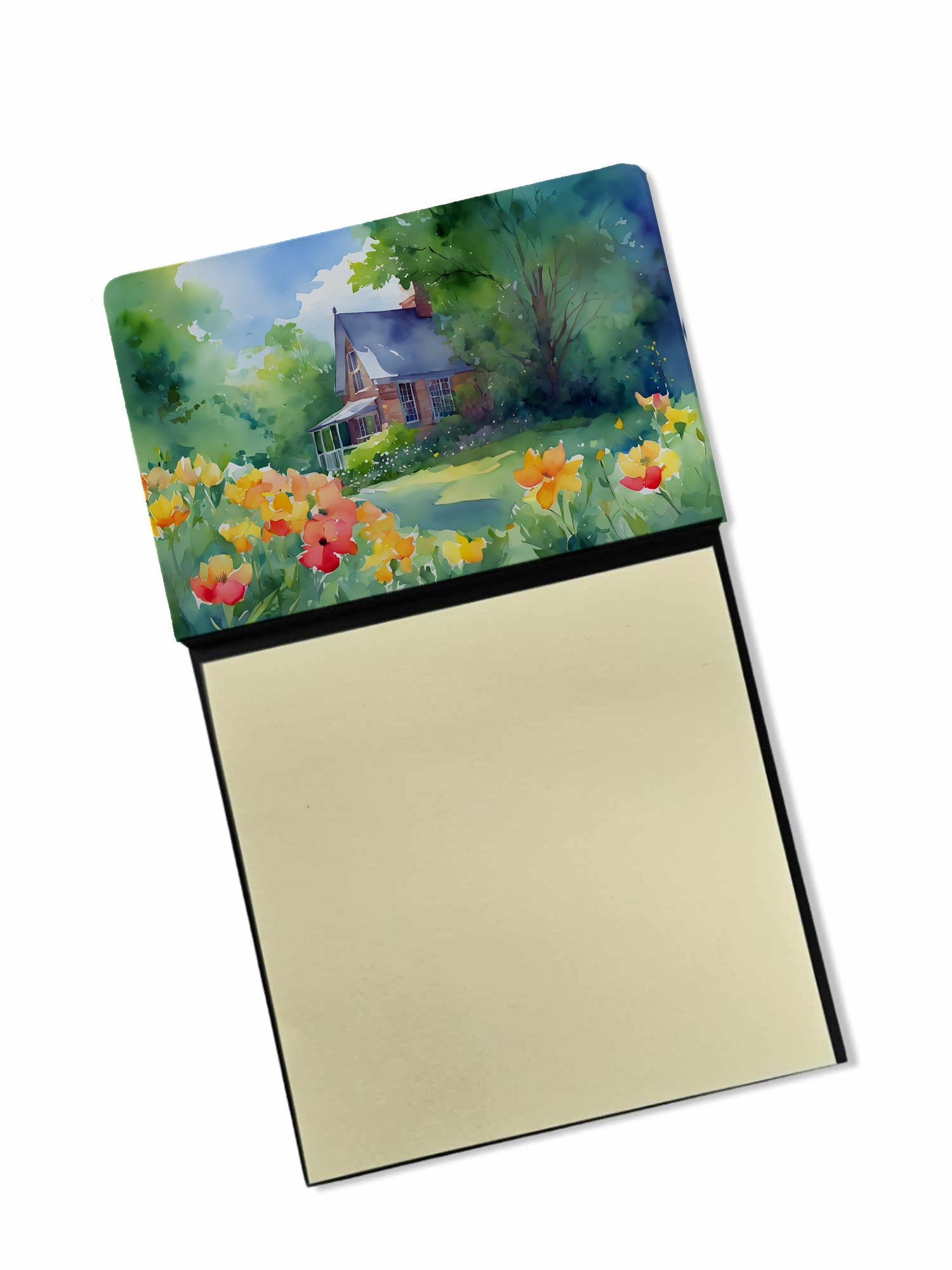 Massachusetts Mayflowers in Watercolor Watercolor Sticky Note Holder Refillable Dispenser Desk Accessory 3x3 Pad Gift