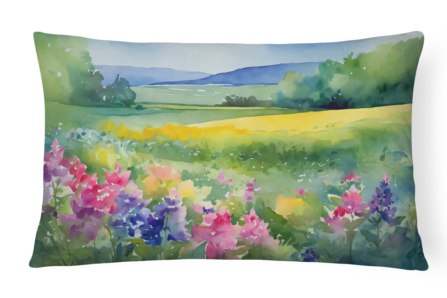 Massachusetts Mayflowers in Watercolor Fabric Decorative Pillow DAC1670PW1216