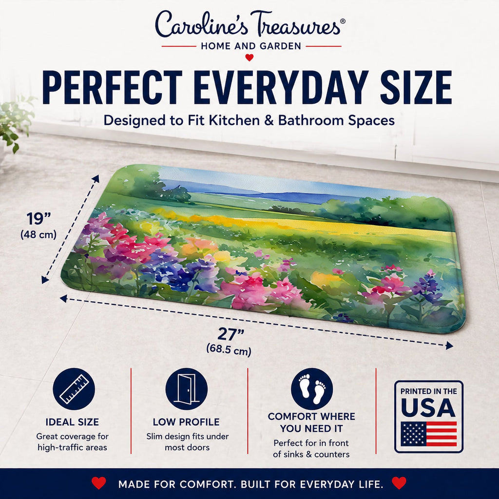 Massachusetts Mayflowers in Watercolor Memory Foam Kitchen Mat Machine Washable Anti-Fatigue Cushion Comfort Bath or Kitchen Rug