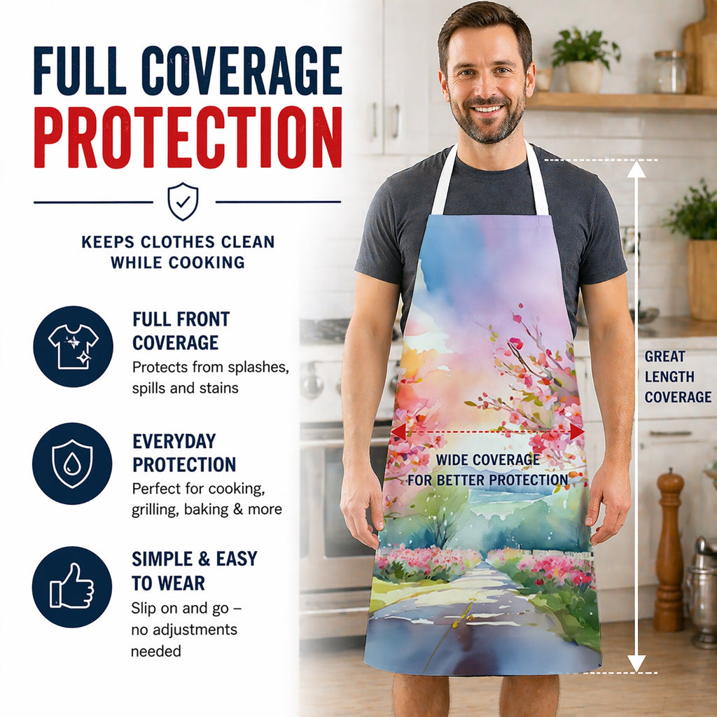 Michigan Apple Blossoms in Watercolor Apron Cooking Kitchen Server Baking Crafts Gardening for Adult Women Men, Unisex, Large, Multicolor