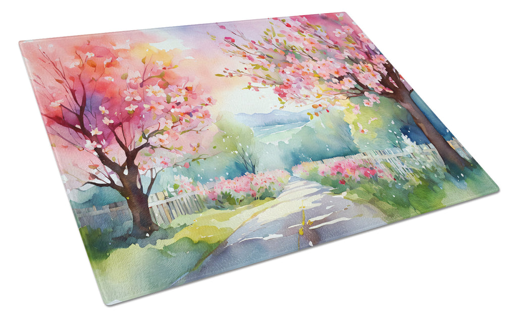 Michigan Apple Blossoms in Watercolor Cutting Board Tempered Glass Kitchen Cutting Surface, Heat Resistant Chopping, Non-Slip Feet, Food Prep & Serving