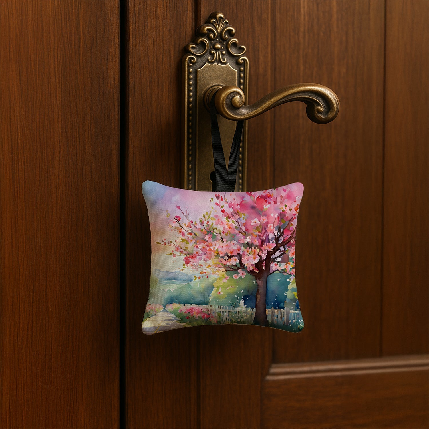 Michigan Apple Blossoms in Watercolor Hanging Square Fabric Ornament 3.5 × 3.5 Decorative Door-Knob & Tree Hanger, Soft Fabric