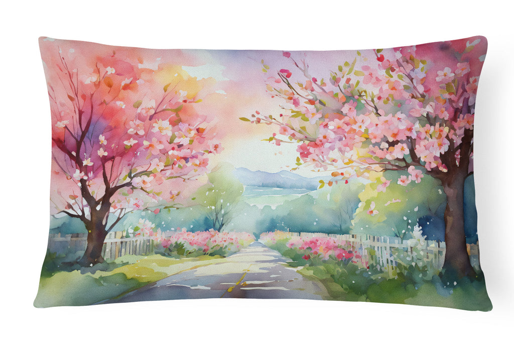 Michigan Apple Blossoms in Watercolor Decorative Throw Pillow 12x16 Indoor Outdoor Accent Cushion, Fabric Cover with Insert for Sofa, Bed, Porch & Living Room