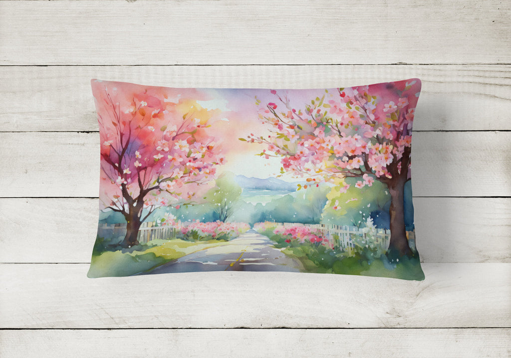 Michigan Apple Blossoms in Watercolor Decorative Throw Pillow 12x16 Indoor Outdoor Accent Cushion, Fabric Cover with Insert for Sofa, Bed, Porch & Living Room