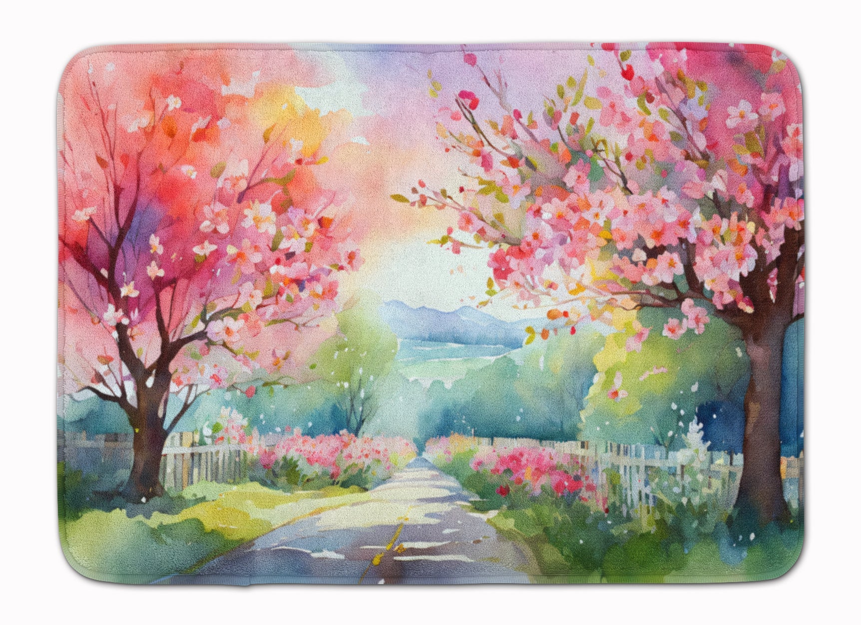 Michigan Apple Blossoms in Watercolor Memory Foam Kitchen Mat Machine Washable Anti-Fatigue Cushion Comfort Bath or Kitchen Rug
