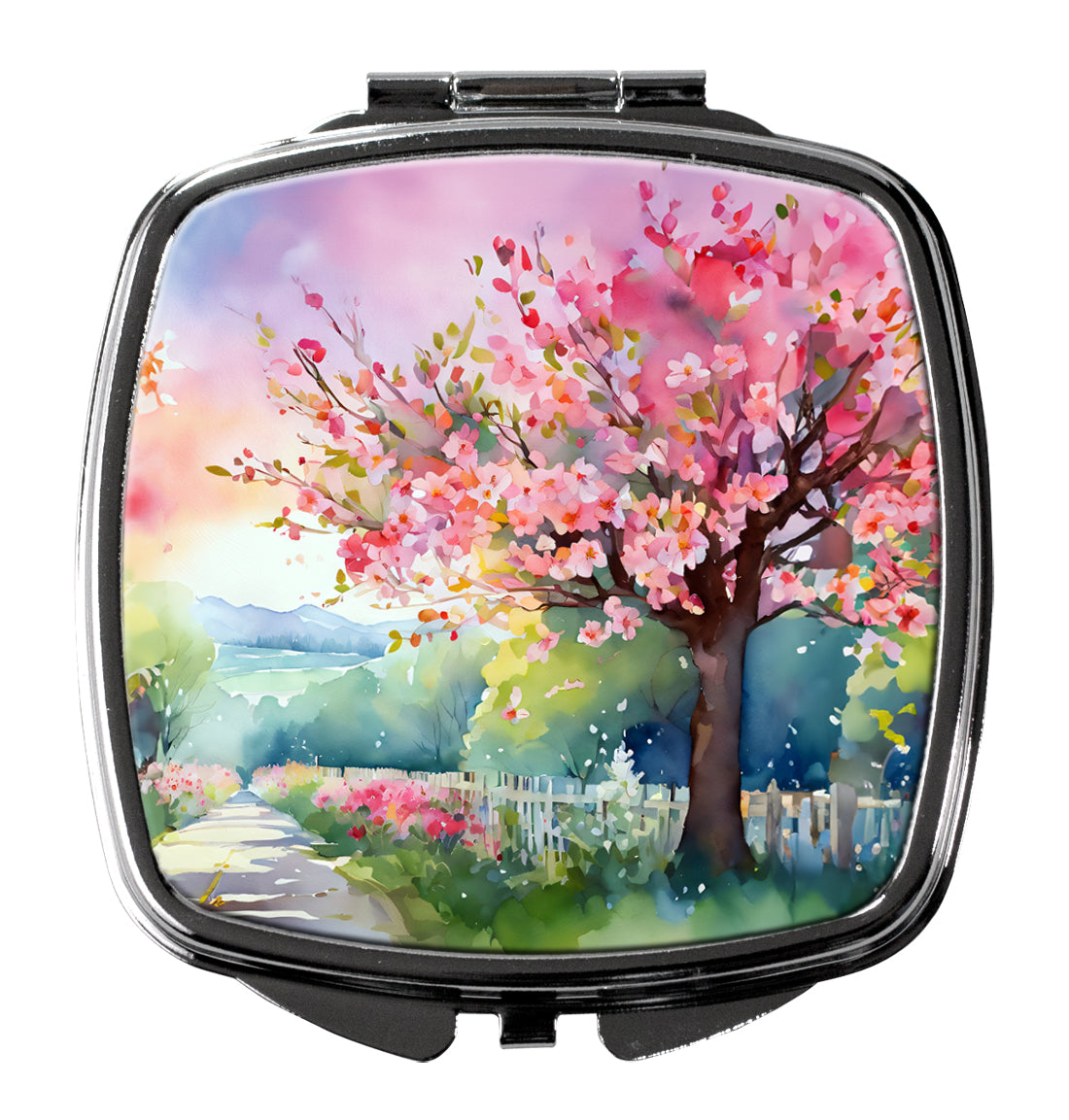 Michigan Apple Blossoms in Watercolor Compact Mirror Decorative Travel Makeup Mirror for Women Girls Gifts Pocket Makeup Mirror Folding Handheld