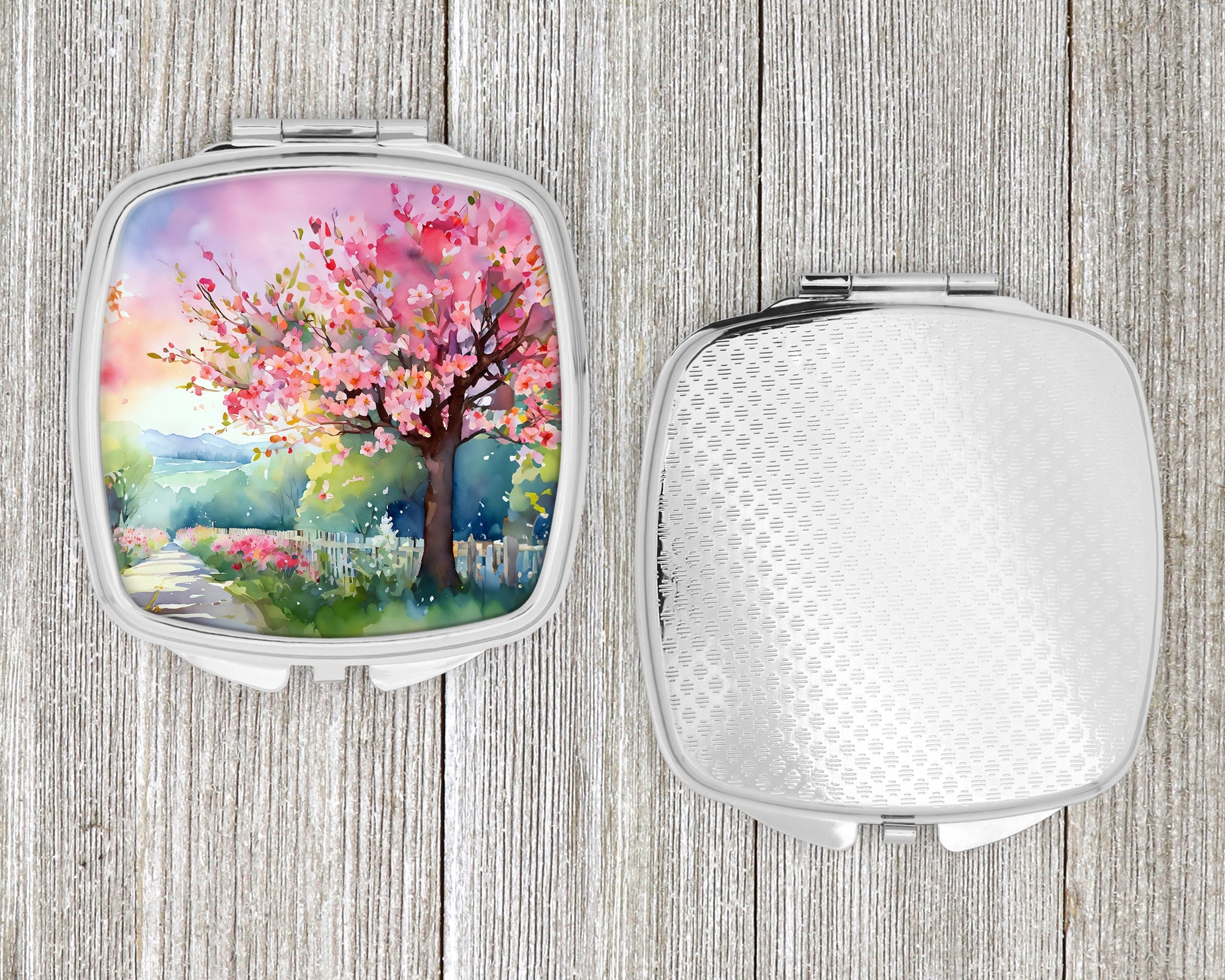 Michigan Apple Blossoms in Watercolor Compact Mirror Decorative Travel Makeup Mirror for Women Girls Gifts Pocket Makeup Mirror Folding Handheld