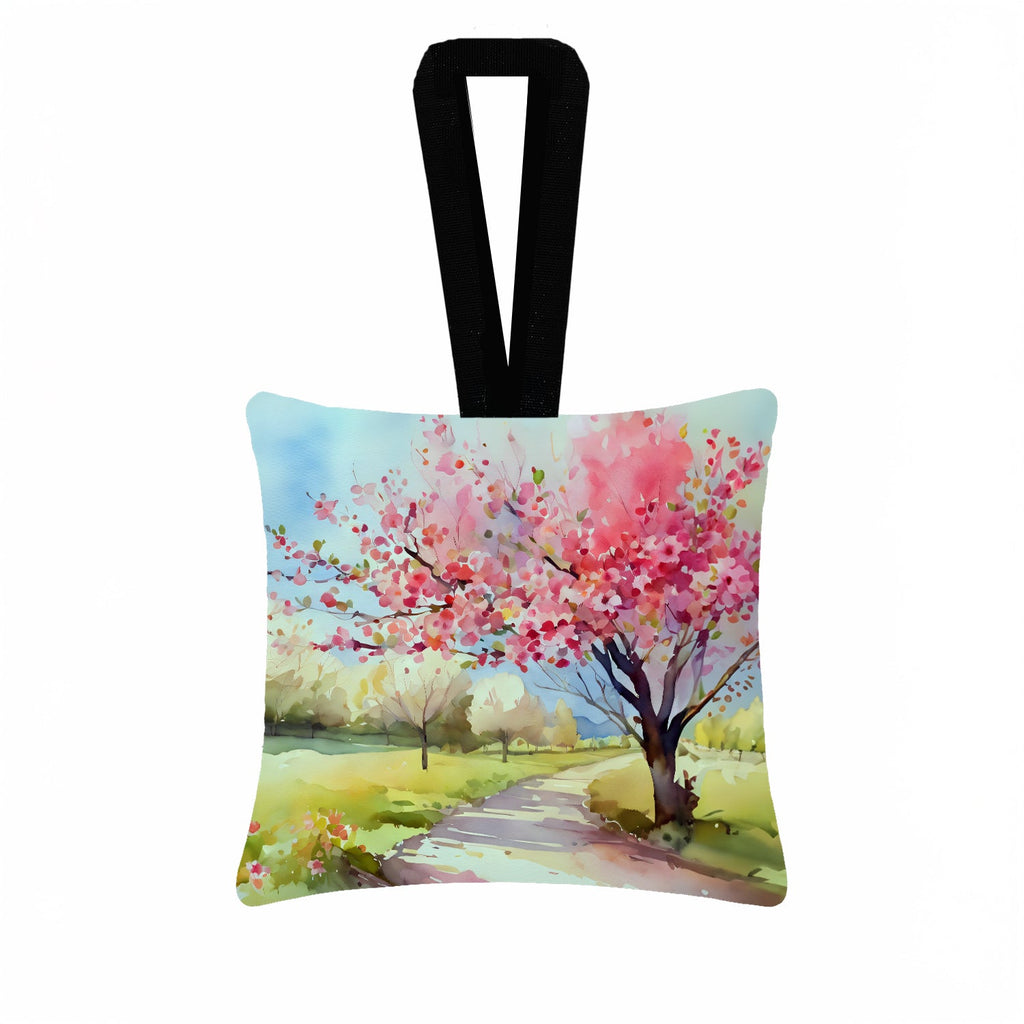 Michigan Apple Blossoms in Watercolor Hanging Square Fabric Ornament 3.5 × 3.5 Decorative Door-Knob & Tree Hanger, Soft Fabric