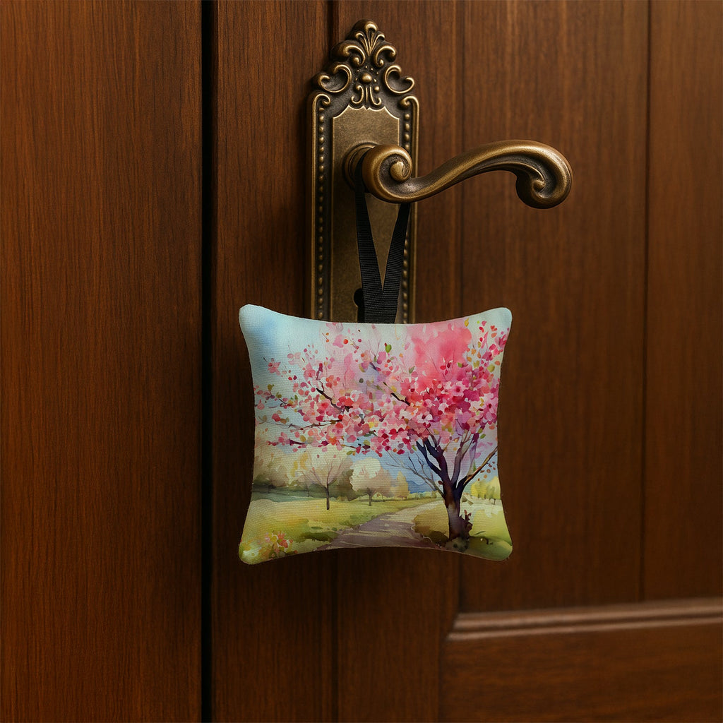 Michigan Apple Blossoms in Watercolor Hanging Square Fabric Ornament 3.5 × 3.5 Decorative Door-Knob & Tree Hanger, Soft Fabric