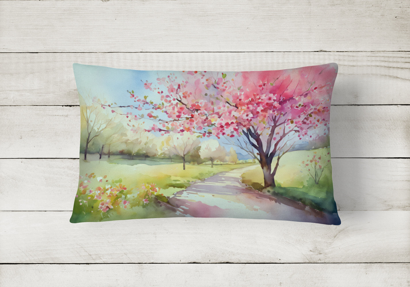 Michigan Apple Blossoms in Watercolor Fabric Decorative Pillow DAC1672PW1216