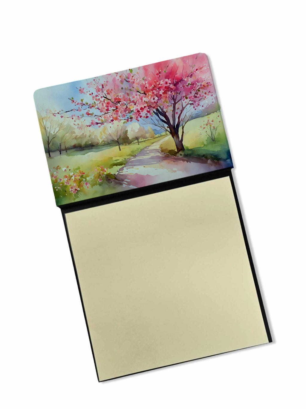 Michigan Apple Blossoms in Watercolor Watercolor Sticky Note Holder Refillable Dispenser Desk Accessory 3x3 Pad Gift