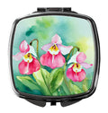 Minnesota Pink and White Lady’s Slippers in Watercolor Compact Mirror Decorative Travel Makeup Mirror for Women Girls Gifts Pocket Makeup Mirror Folding Handheld
