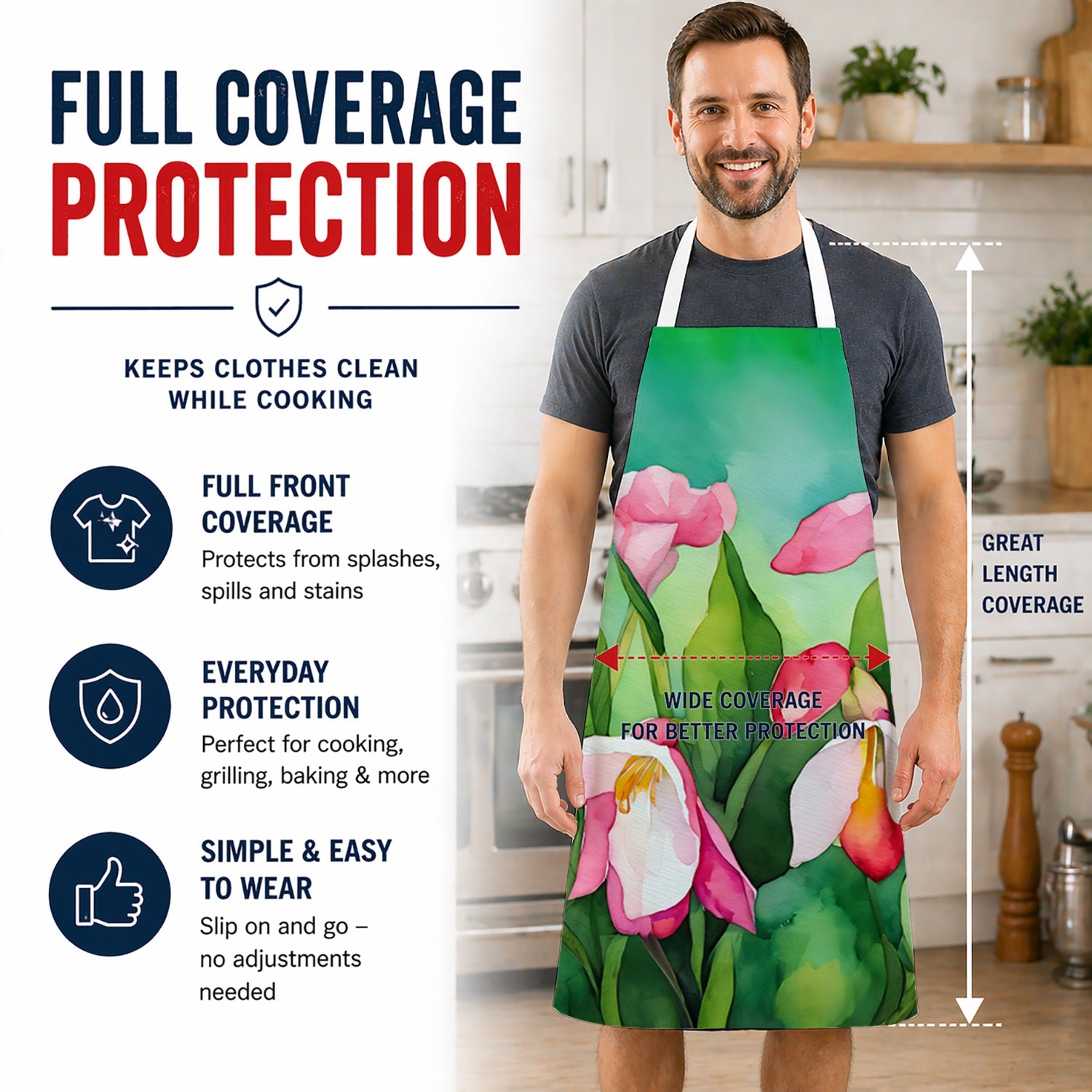 Minnesota Pink and White Lady’s Slippers in Watercolor Apron Cooking Kitchen Server Baking Crafts Gardening for Adult Women Men, Unisex, Large, Multicolor