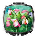 Minnesota Pink and White Lady’s Slippers in Watercolor Compact Mirror Decorative Travel Makeup Mirror for Women Girls Gifts Pocket Makeup Mirror Folding Handheld