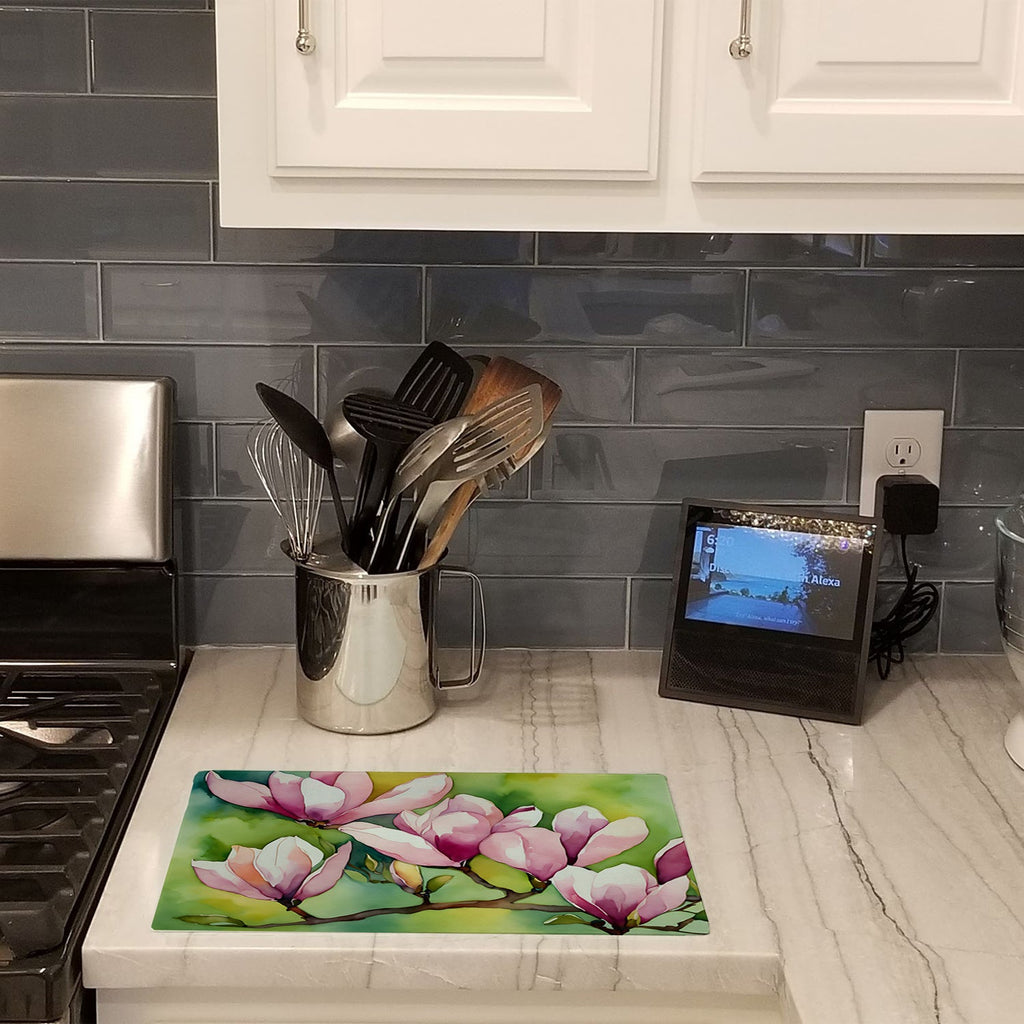 Mississippi Magnolia in Watercolor Cutting Board Tempered Glass Kitchen Surface, Heat Resistant Chopping with Non-Slip Feet,Food Prep & Serving