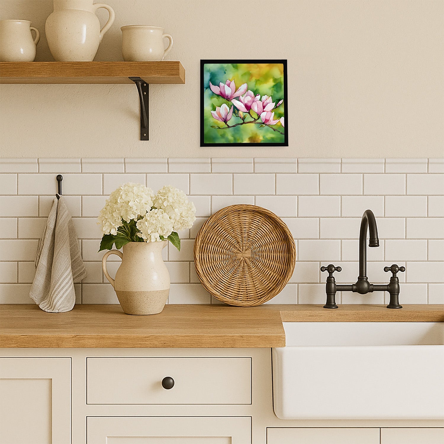 Mississippi Magnolia in Watercolor Framed Metal Print Bathroom, Kitchen, Office, Home Decor Wall Art Ready to Hang, Square, 8X8