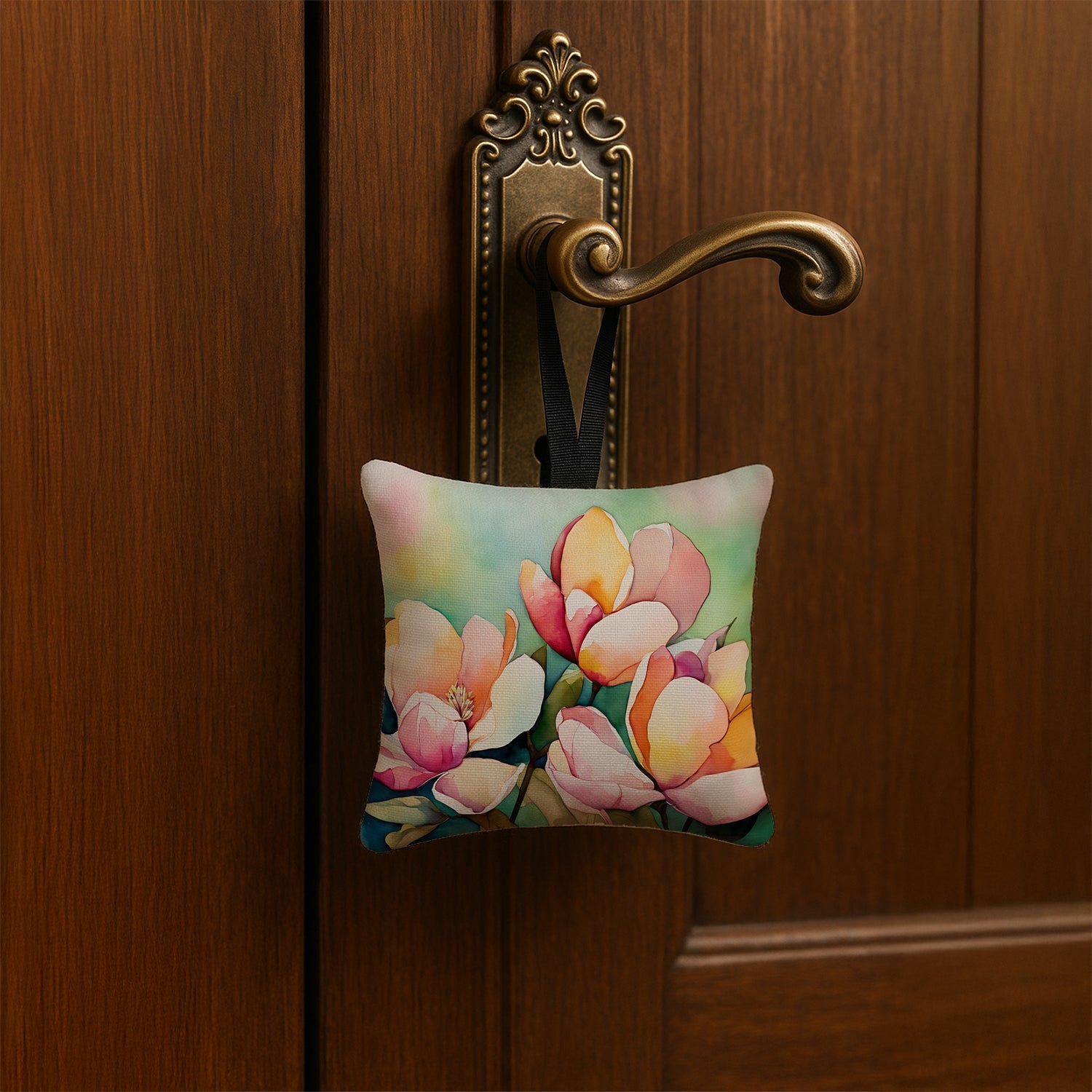 Mississippi Magnolia in Watercolor Hanging Square Fabric Ornament 3.5 × 3.5 Decorative Door-Knob & Tree Hanger, Soft Fabric