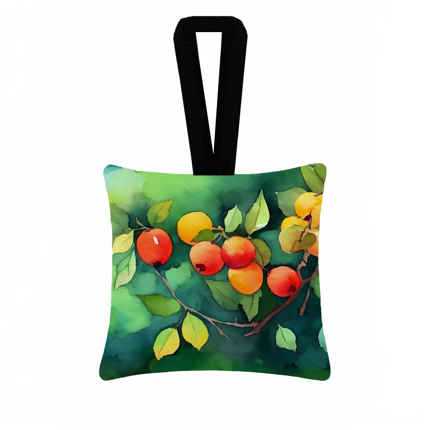 Missouri Hawthorns in Watercolor Hanging Square Fabric Ornament 3.5 × 3.5 Decorative Door-Knob & Tree Hanger, Soft Fabric