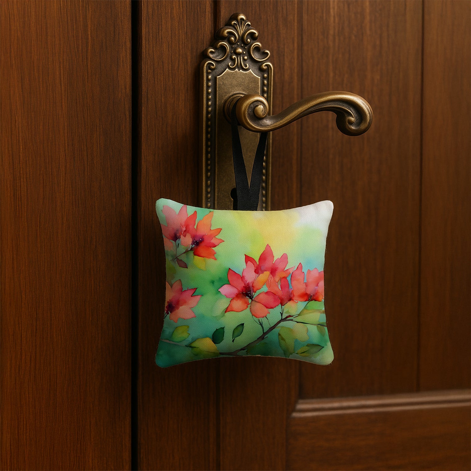Missouri Hawthorns in Watercolor Hanging Square Fabric Ornament 3.5 × 3.5 Decorative Door-Knob & Tree Hanger, Soft Fabric