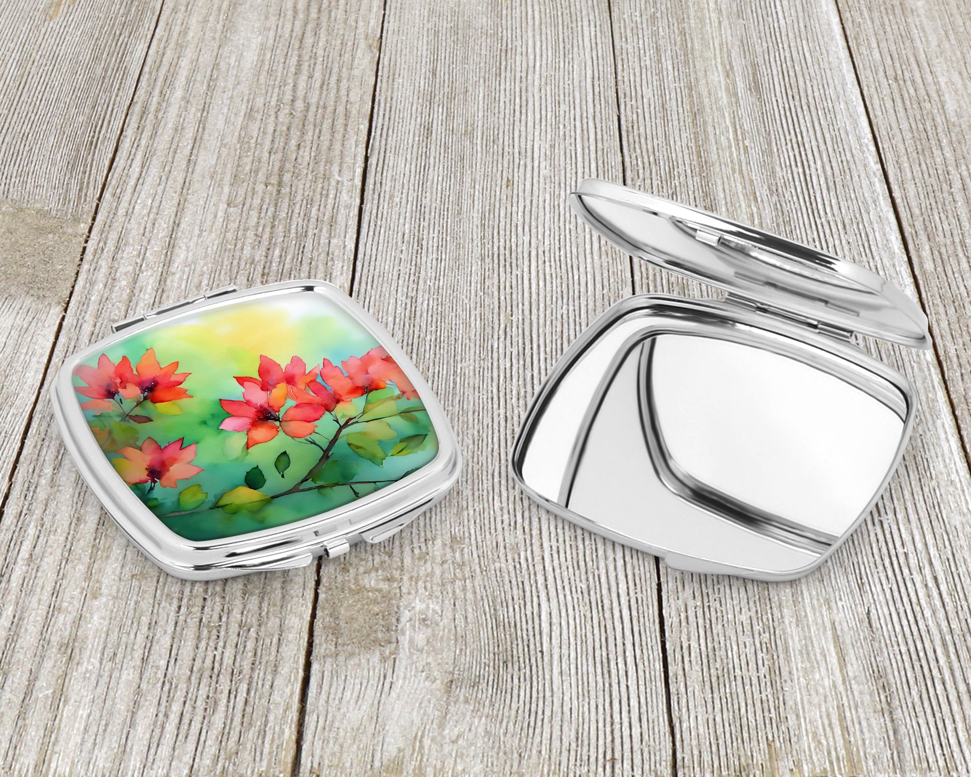 Missouri Hawthorns in Watercolor Compact Mirror Decorative Travel Makeup Mirror for Women Girls Gifts Pocket Makeup Mirror Folding Handheld
