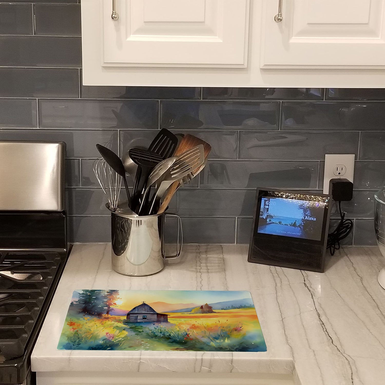 Montana Bitterroot in Watercolor Cutting Board Tempered Glass Kitchen Cutting Surface, Heat Resistant Chopping, Non-Slip Feet, Food Prep & Serving