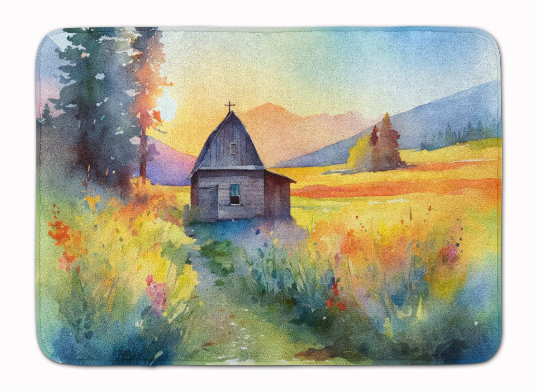 Montana Bitterroot in Watercolor Memory Foam Kitchen Mat Machine Washable Anti-Fatigue Cushion Comfort Bath or Kitchen Rug