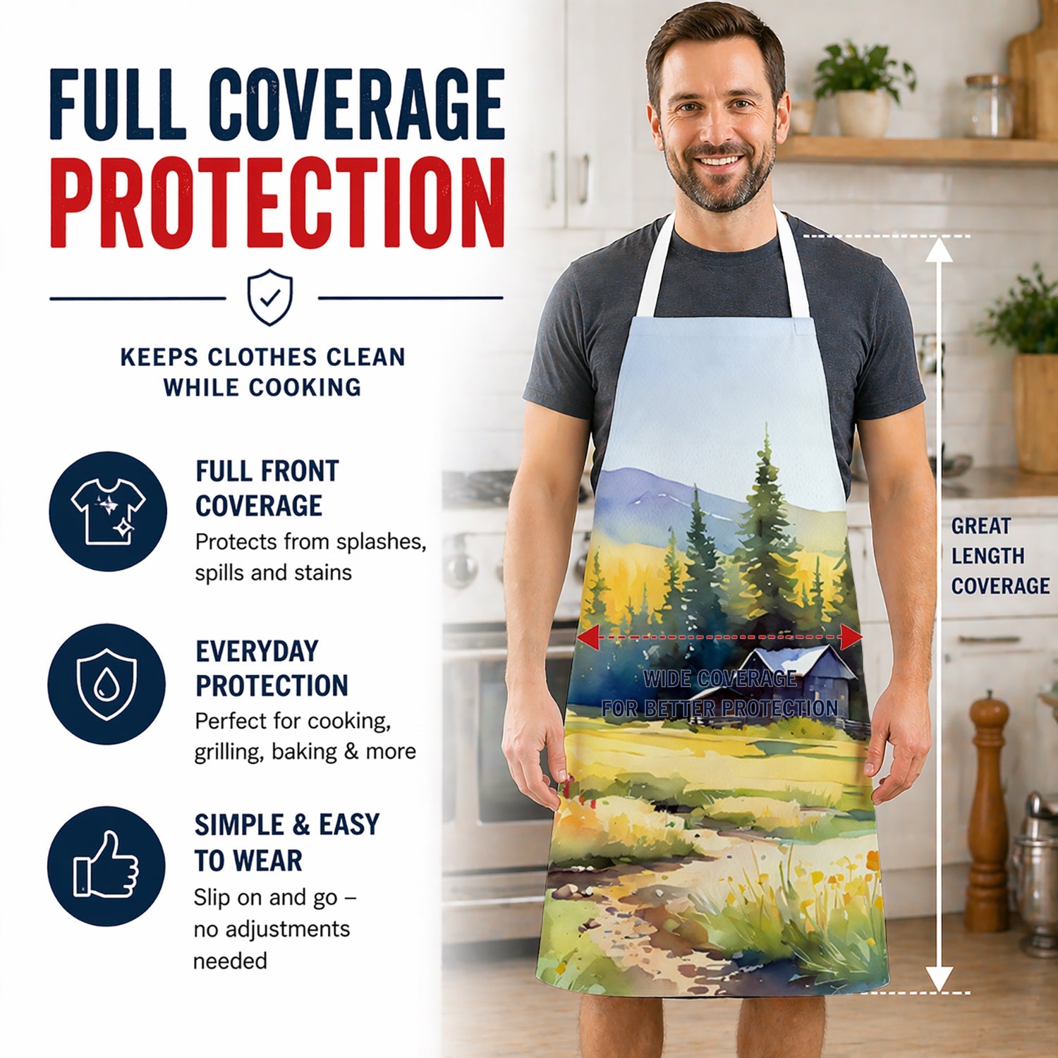 Montana Bitterroot in Watercolor Apron Cooking Kitchen Server Baking Crafts Gardening for Adult Women Men, Unisex, Large, Multicolor