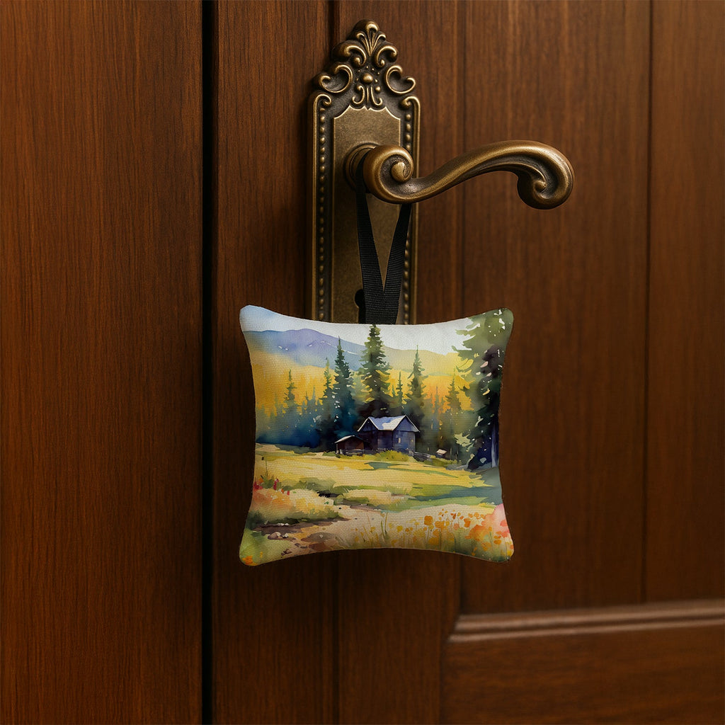Montana Bitterroot in Watercolor Hanging Square Fabric Ornament 3.5 × 3.5 Decorative Door-Knob & Tree Hanger, Soft Fabric