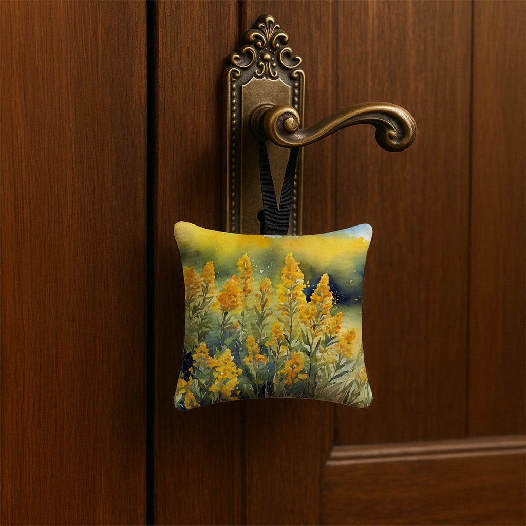 Nebraska Goldenrod in Watercolor Hanging Square Fabric Ornament 3.5 × 3.5 Decorative Door-Knob & Tree Hanger, Soft Fabric