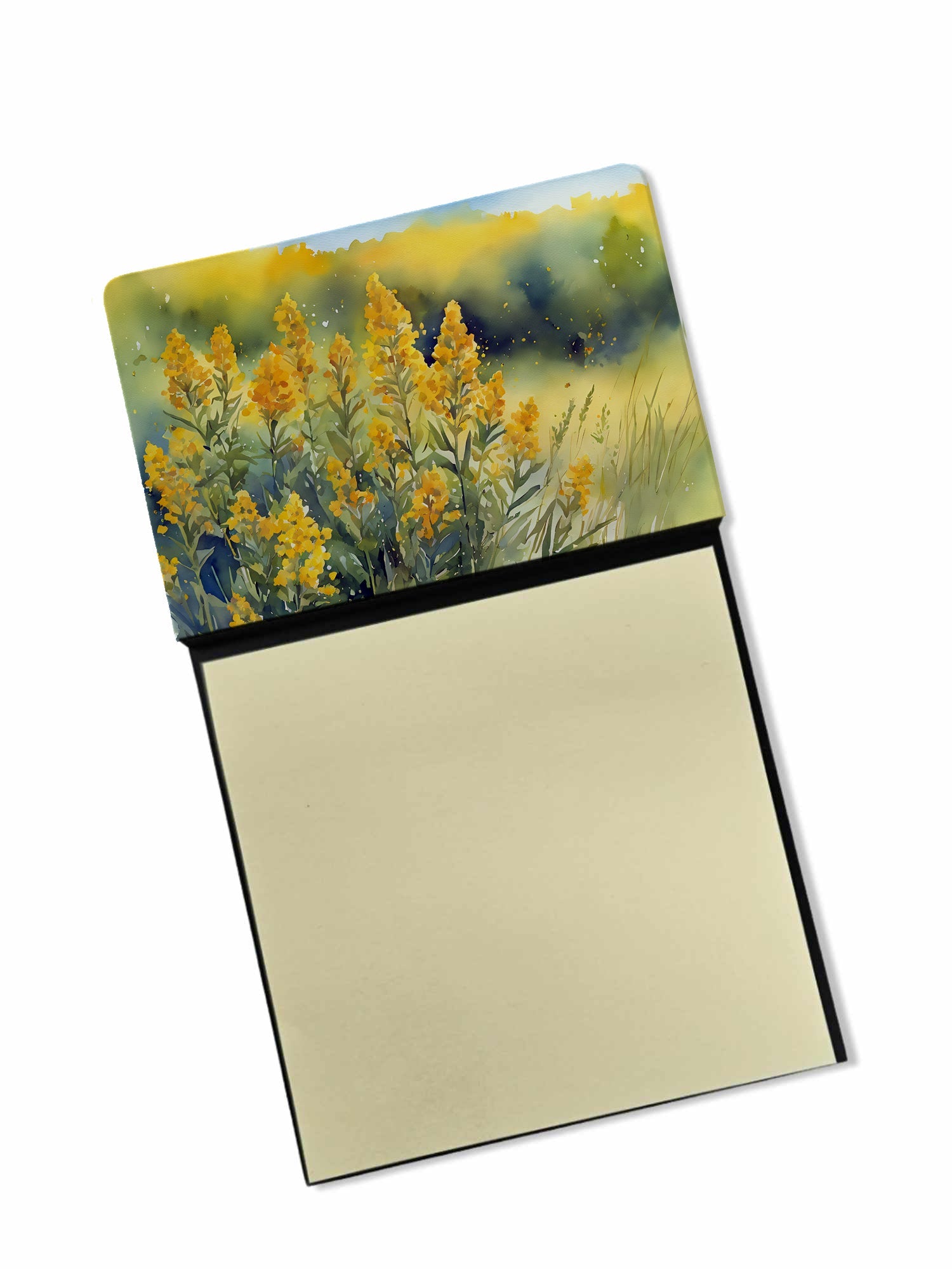 Nebraska Goldenrod in Watercolor Watercolor Sticky Note Holder Refillable Dispenser Desk Accessory 3x3 Pad Gift