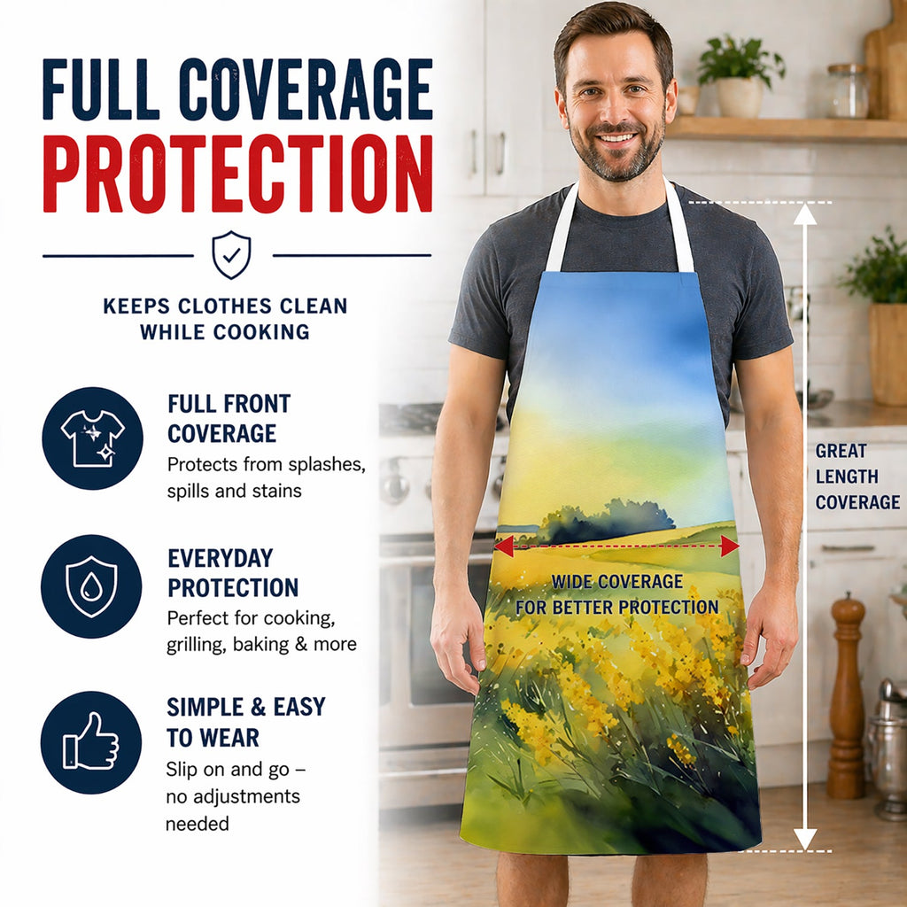 Nebraska Goldenrod in Watercolor Apron Cooking Kitchen Server Baking Crafts Gardening for Adult Women Men, Unisex, Large, Multicolor