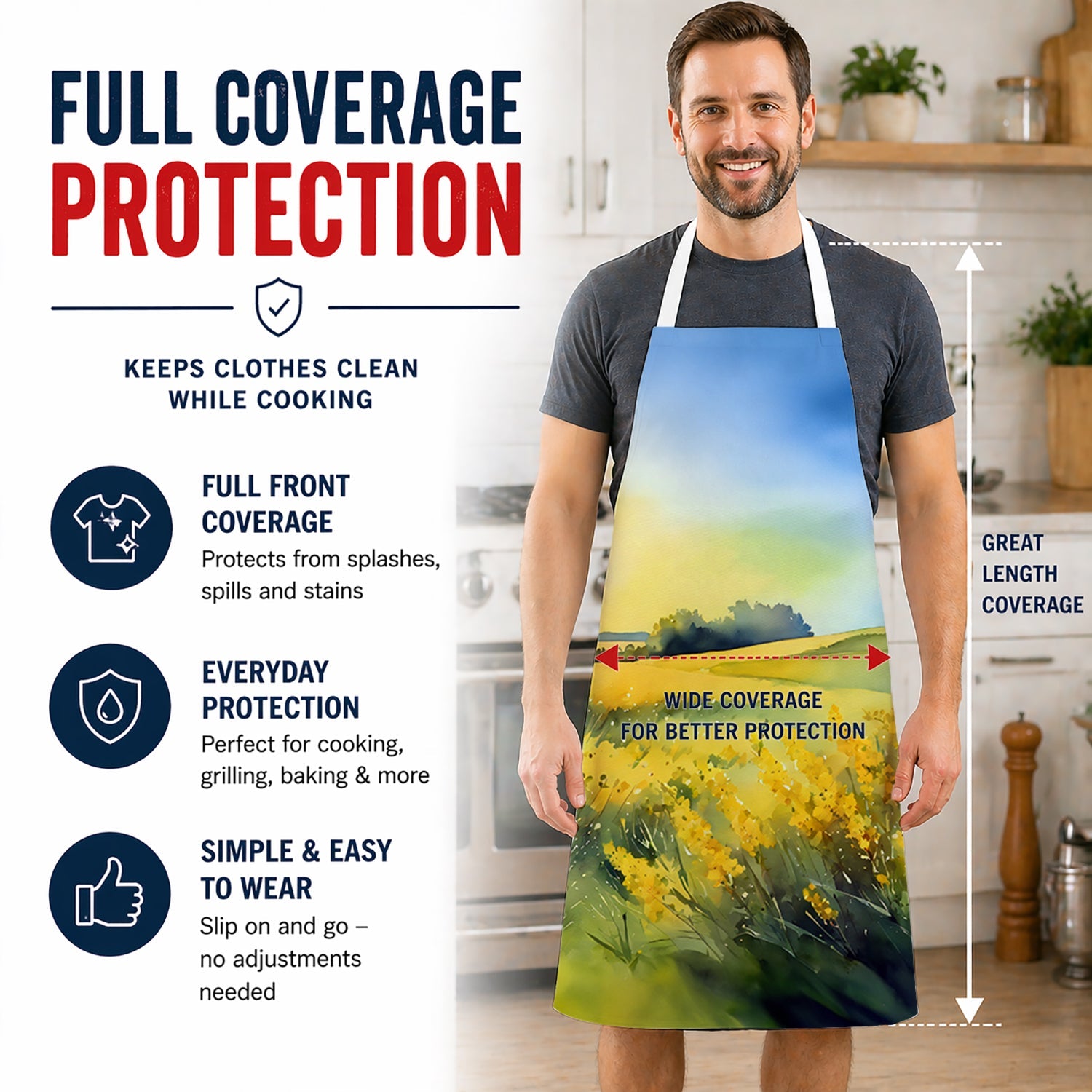 Nebraska Goldenrod in Watercolor Apron Cooking Kitchen Server Baking Crafts Gardening for Adult Women Men, Unisex, Large, Multicolor