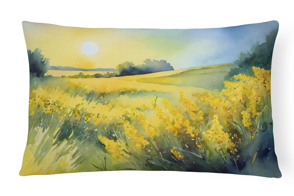 Nebraska Goldenrod in Watercolor Decorative Throw Pillow 12x16 Indoor Outdoor Accent Cushion, Fabric Cover with Insert for Sofa, Bed, Porch & Living Room