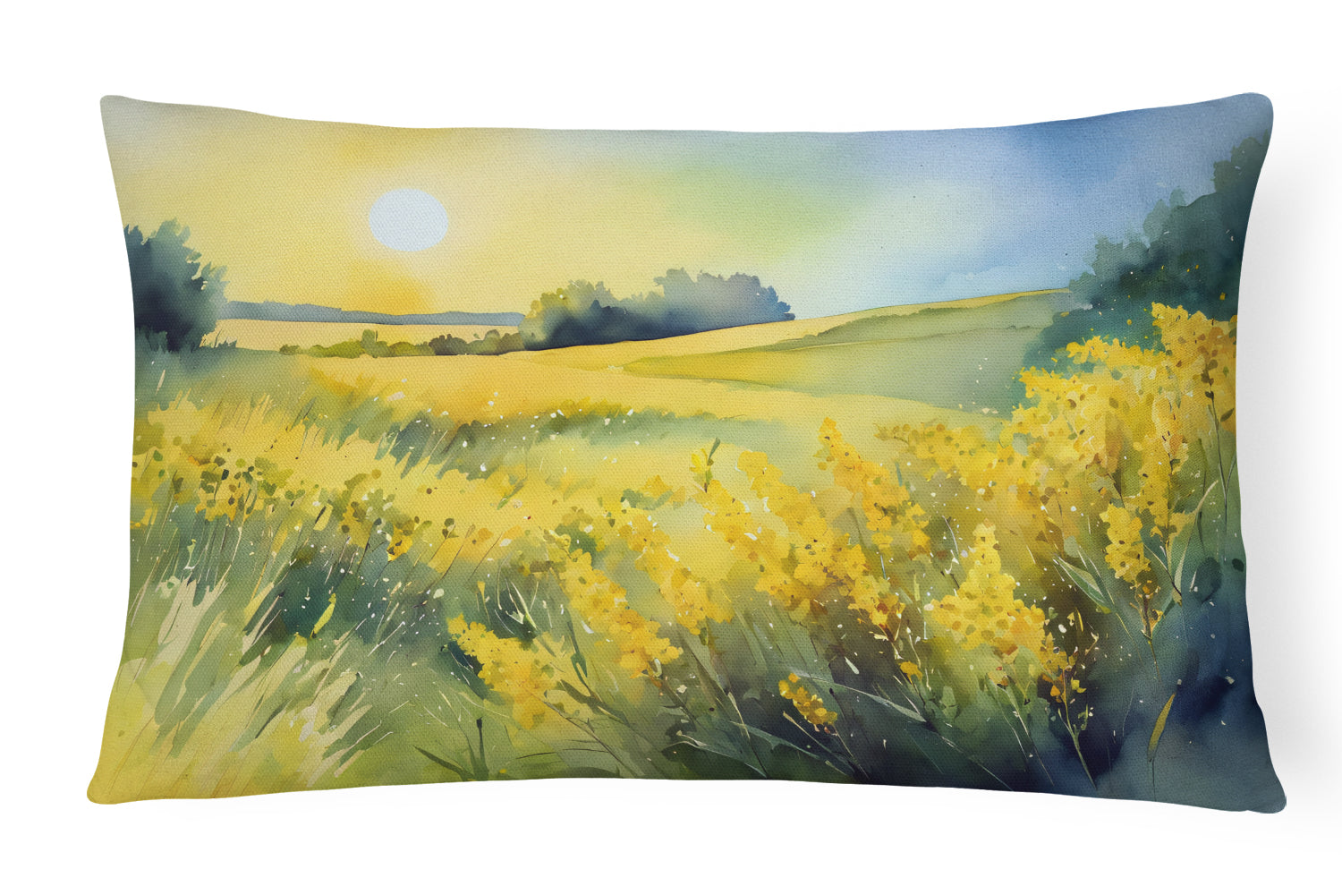 Nebraska Goldenrod in Watercolor Decorative Throw Pillow 12x16 Indoor Outdoor Accent Cushion, Fabric Cover with Insert for Sofa, Bed, Porch & Living Room