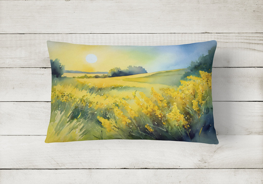 Nebraska Goldenrod in Watercolor Decorative Throw Pillow 12x16 Indoor Outdoor Accent Cushion, Fabric Cover with Insert for Sofa, Bed, Porch & Living Room