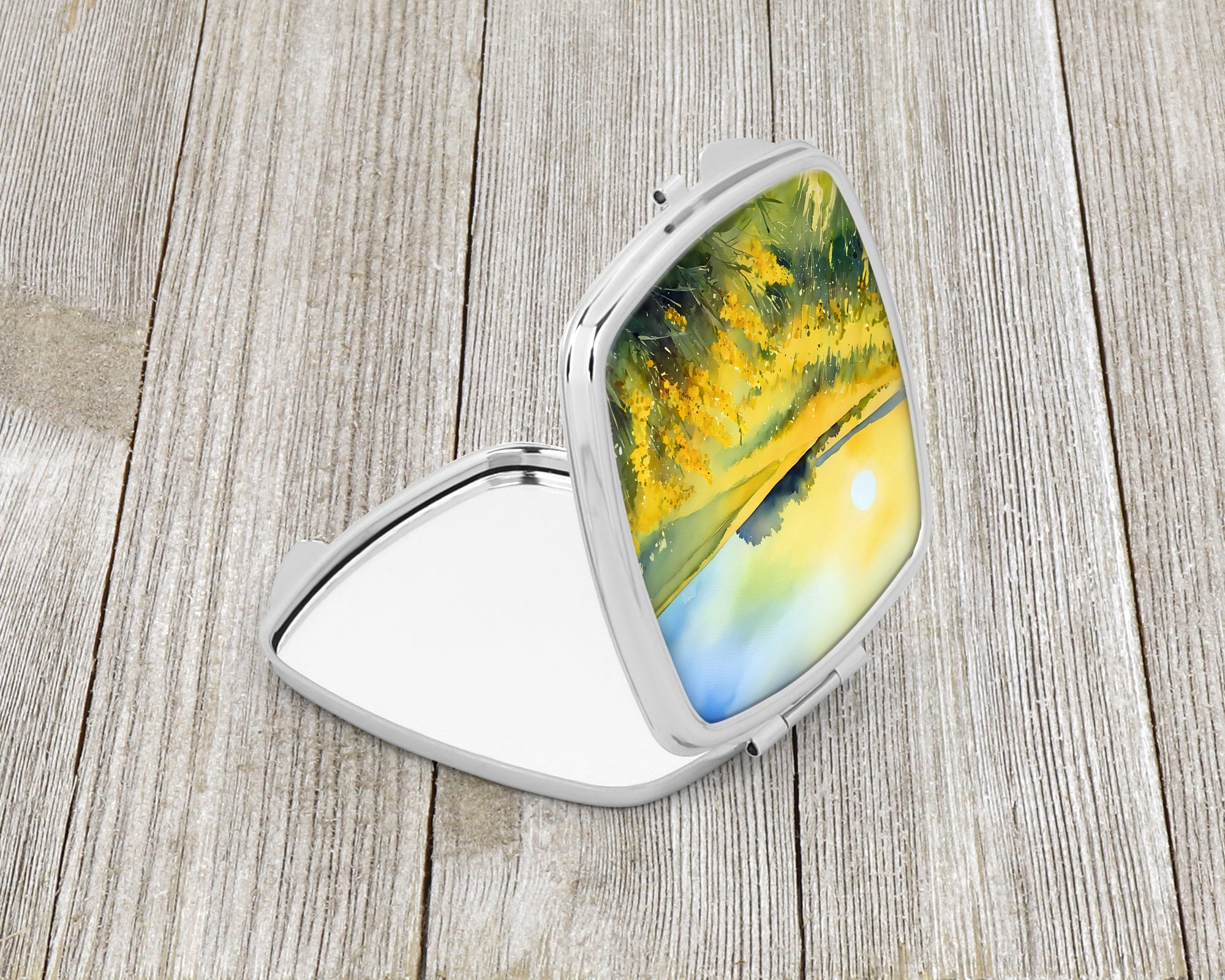 Nebraska Goldenrod in Watercolor Compact Mirror Decorative Travel Makeup Mirror for Women Girls Gifts Pocket Makeup Mirror Folding Handheld