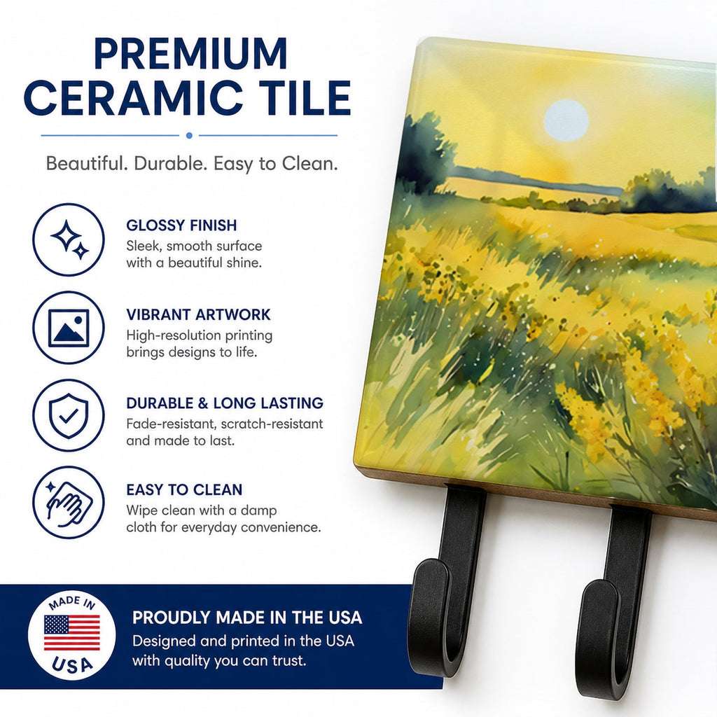 Nebraska Goldenrod in Watercolor Leash or Key Holder Wall Hooks, Coat Rack Wall Mount, for Hanging Keys, Towels, Aprons, Leashes