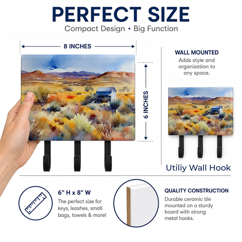 Nevada Sagebrush in Watercolor Leash or Key Holder Wall Hooks, Coat Rack Wall Mount, for Hanging Keys, Towels, Aprons, Leashes