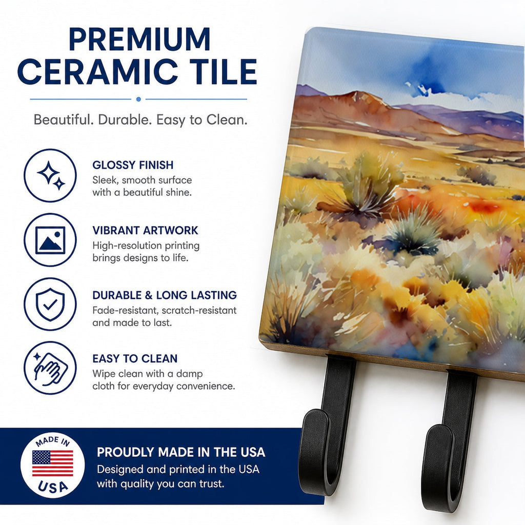 Nevada Sagebrush in Watercolor Leash or Key Holder Wall Hooks, Coat Rack Wall Mount, for Hanging Keys, Towels, Aprons, Leashes