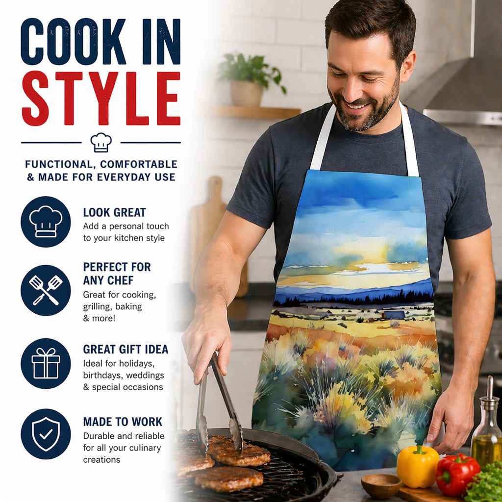 Nevada Sagebrush in Watercolor Apron Cooking Kitchen Server Baking Crafts Gardening for Adult Women Men, Unisex, Large, Multicolor