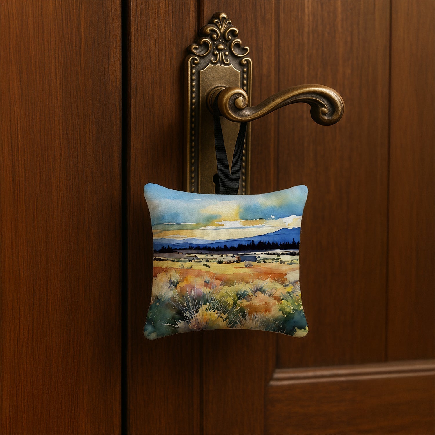 Nevada Sagebrush in Watercolor Hanging Square Fabric Ornament 3.5 × 3.5 Decorative Door-Knob & Tree Hanger, Soft Fabric