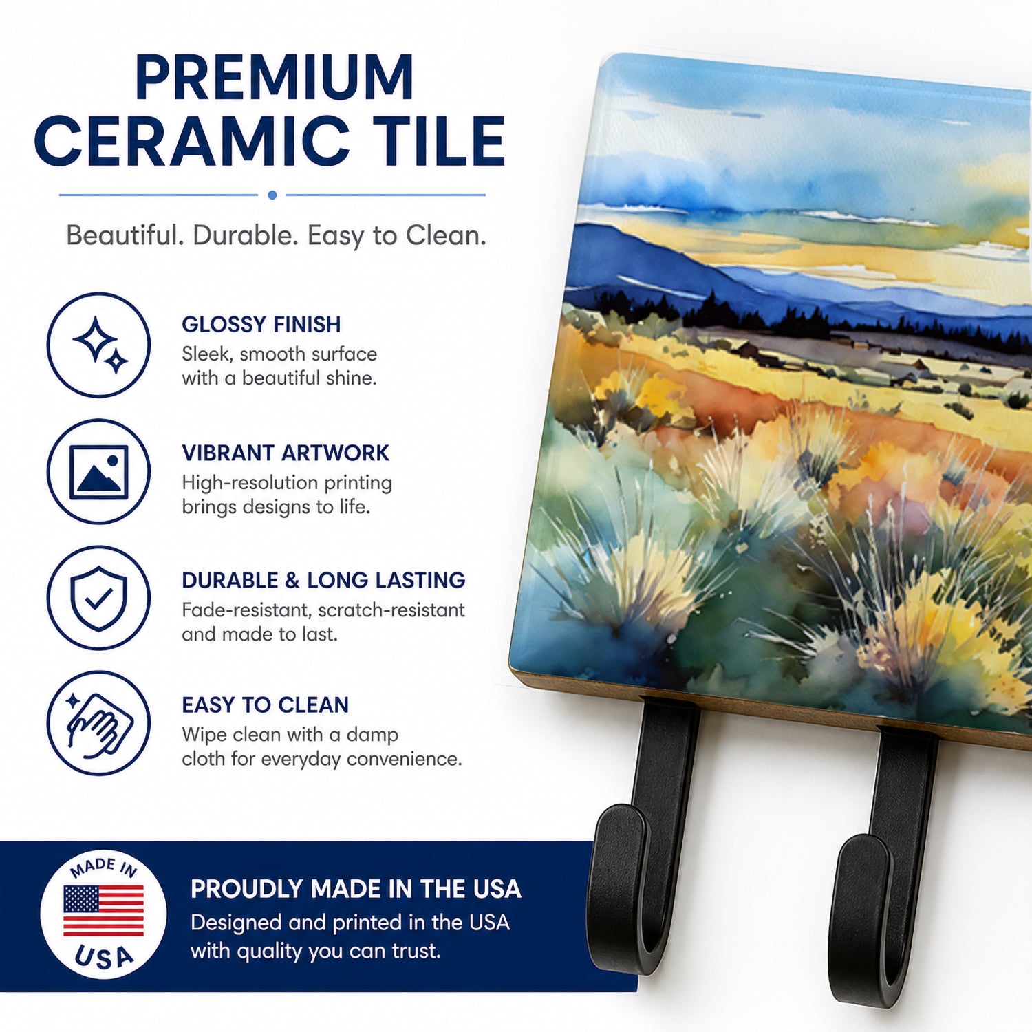 Nevada Sagebrush in Watercolor Leash or Key Holder Wall Hooks, Coat Rack Wall Mount, for Hanging Keys, Towels, Aprons, Leashes