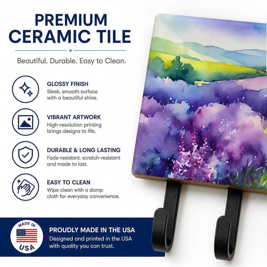 New Hampshire Purple Lilac in Watercolor Leash or Key Holder Wall Hooks, Coat Rack Wall Mount, for Hanging Keys, Towels, Aprons, Leashes
