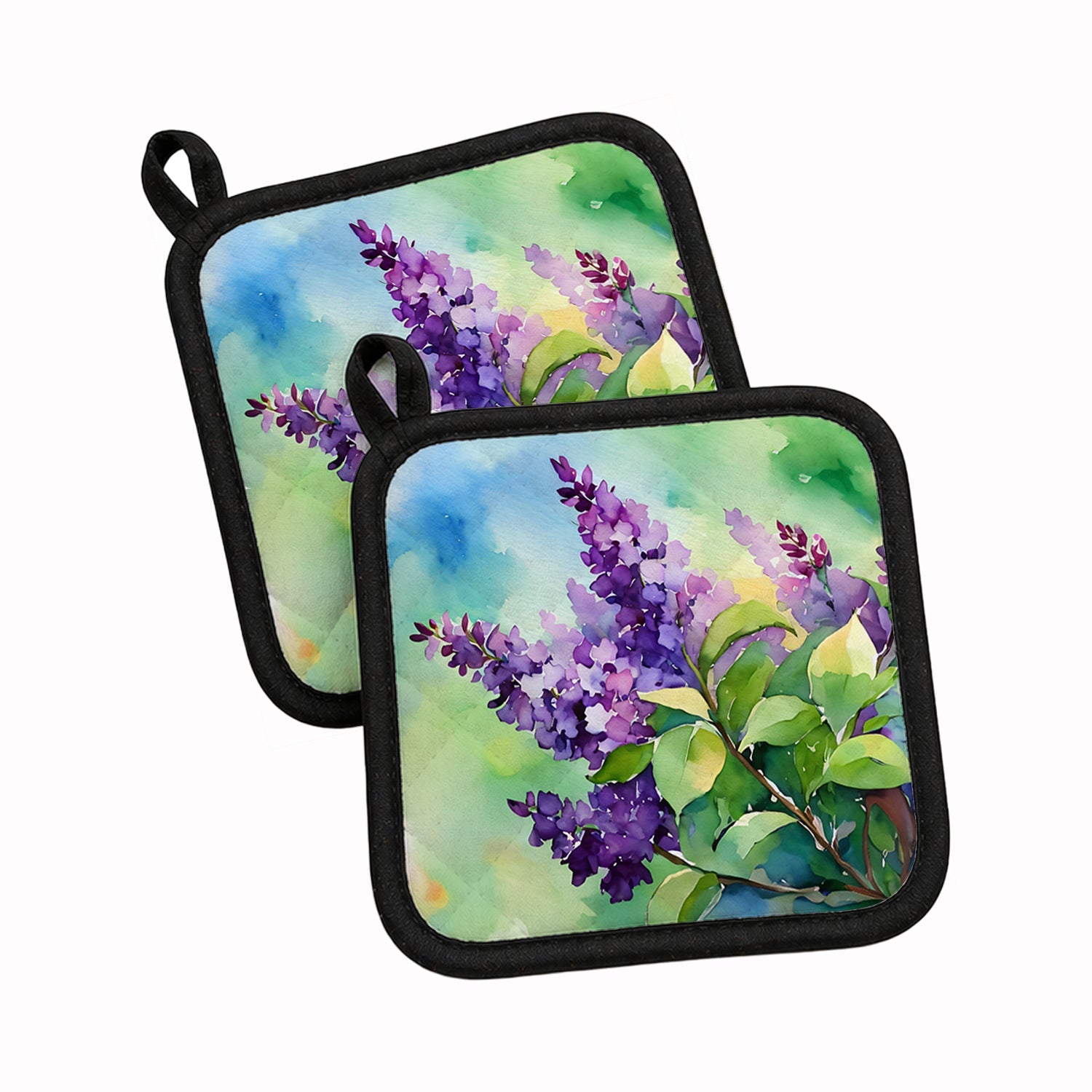 New Hampshire Purple Lilac in Watercolor Pot Holder Set of 2 Heat Resistant Quilted Hot Pads 7.5 x 7.5 Inch, Insulated Kitchen Trivets for Cooking & Baking