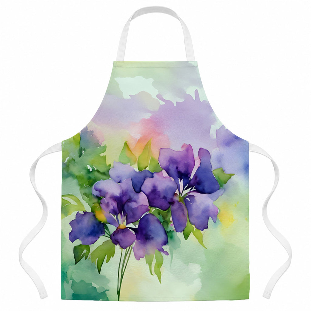 New Jersey Violet in Watercolor Apron Cooking Kitchen Server Baking Crafts Gardening for Adult Women Men, Unisex, Large, Multicolor