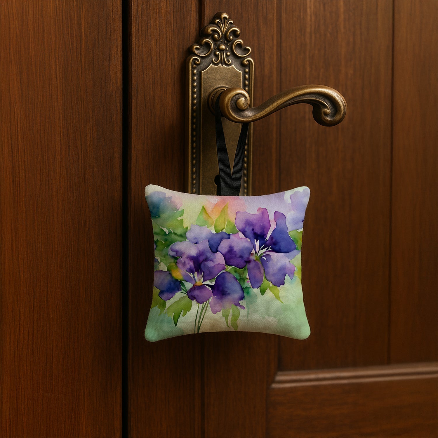New Jersey Violet in Watercolor Hanging Square Fabric Ornament 3.5 × 3.5 Decorative Door-Knob & Tree Hanger, Soft Fabric